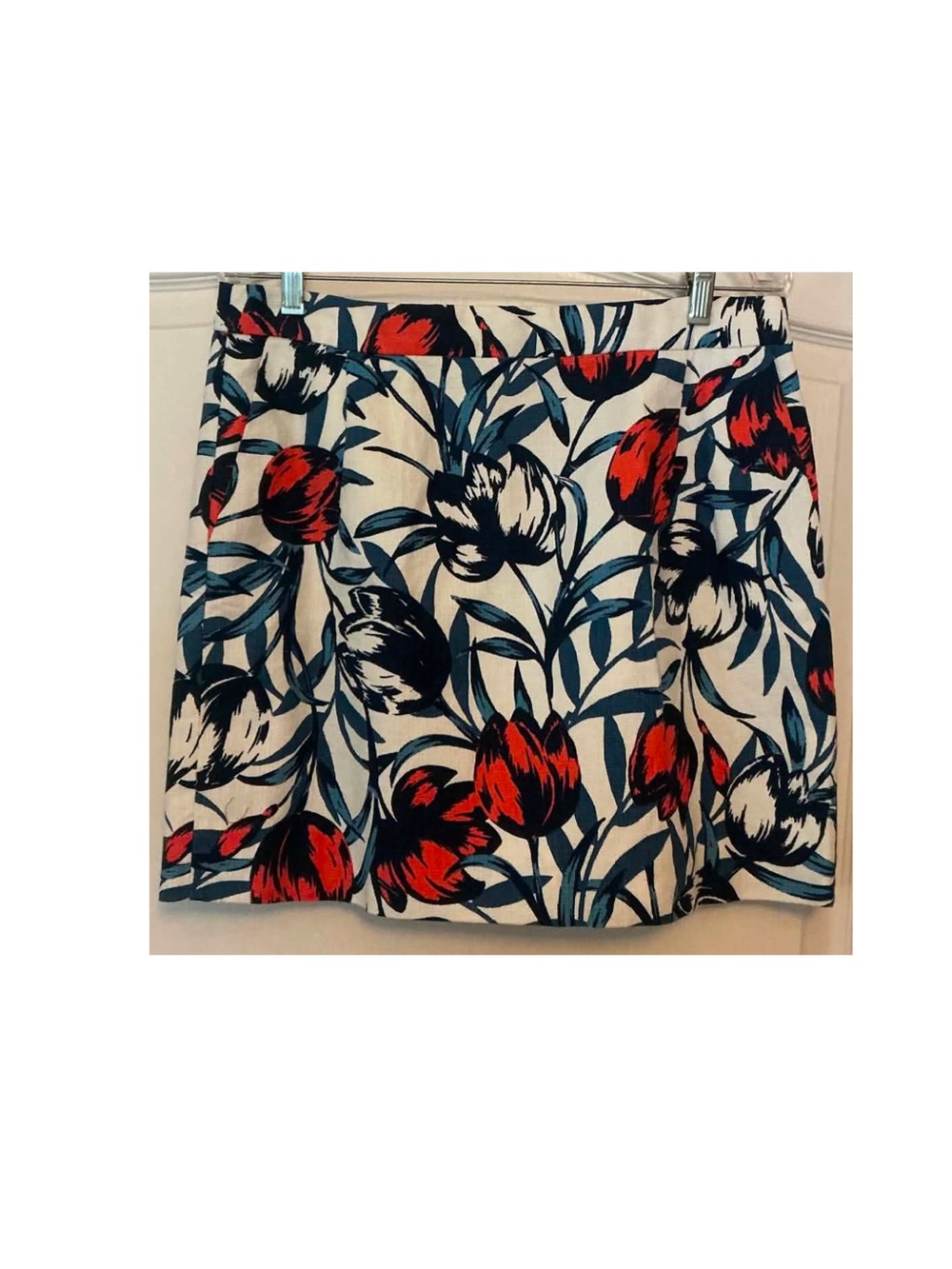 J. Crew White Floral Skirt with Orange (Not Red) and Blue Flowers.